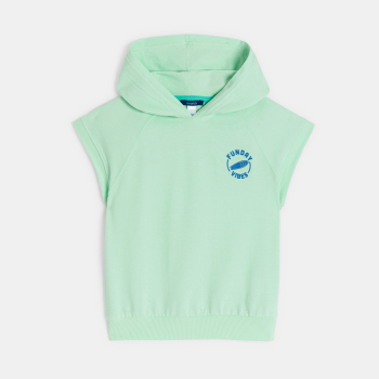 سويت شيرت بغطاء للرأس وأكمام قصيرة أخضر اللون للأولاد